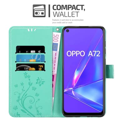 Oppo A72 Suojakuori Lompakkokotelo (Turkoosi)