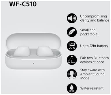 Sony WF-C510 täysin langattomat in-ear kuulokkeet (valkoinen)
