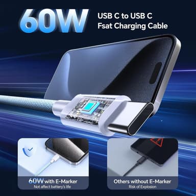 NÖRDIC 0,5 m USB 2.0 USB-C-C-kaapeli iPhone 15/15 Pro/15 Plus/15 Pro Max 3A 480Mbps 60W keltainen