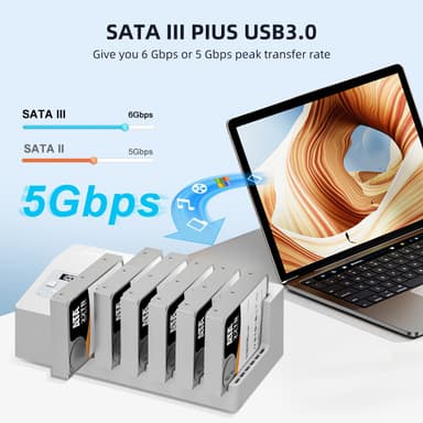 MAIWO 6x HDD:n kloonaus ja telakointiasema, 2,5""/3,5"" SATA HDD, USB-C 3.0 5Gbps