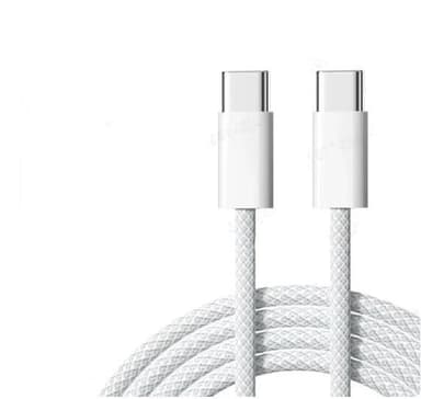 NÖRDIC 0,5 m USB 2.0 USB-C–C -kaapeli iPhone 15/15 Pro/15 Plus/15 Pro Max 3A 480 Mbps 60 W valkoinen