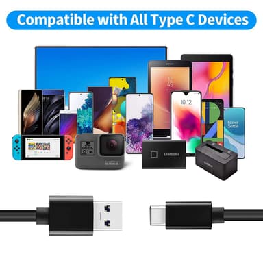 NÖRDIC 5m USB3.2 Gen1 USB-C nylon punottu kaapeli pikalataus 3A 5Gbps Virtalähde PD 60W musta