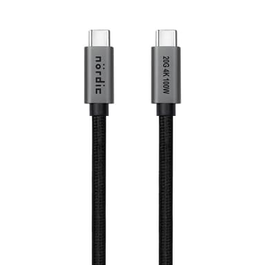 NÖRDIC 3m USB3.2 Gen2 USB-C–C nylon-punoskaapelin pikalataus Power Deliveryllä PD100W 20Gbps 5A ja merkkivalo