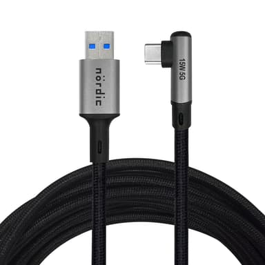 NÖRDIC VR Link -kaapeli 5 m USB3.2 Gen1 USB-C - 5 Gbps 3A nopea lataus Quest 2 Super Speed ​​​​USB Musta