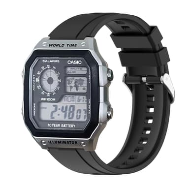 Vaihdettava kelloranneke CASIO W-218H AE-1200/1300:lle Musta