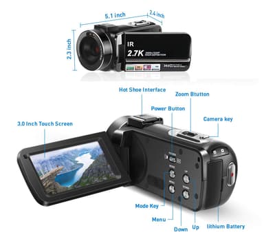 Videokamera 2,7K/36MP/16x zoom/IR-pimeänäkö