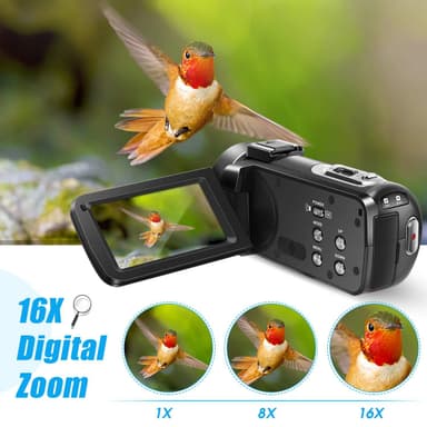 Videokamera 2,7K/36MP/16x zoom/IR-pimeänäkö