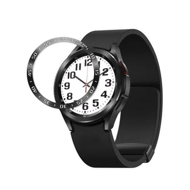 Musta kellon kehys valkoisella kirjaimilla Yhteensopiva Samsung Watch 6:n kanssa Musta 36.5mm/44mm