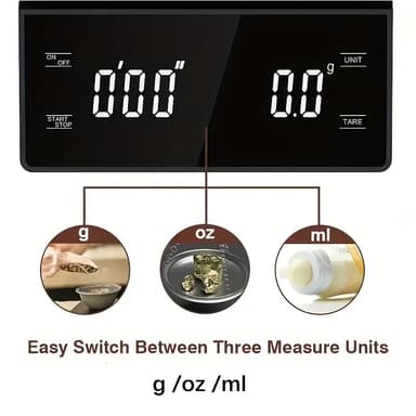 5 kg/0,1 g kahvivaaka ajastimella USB-latauksella Musta