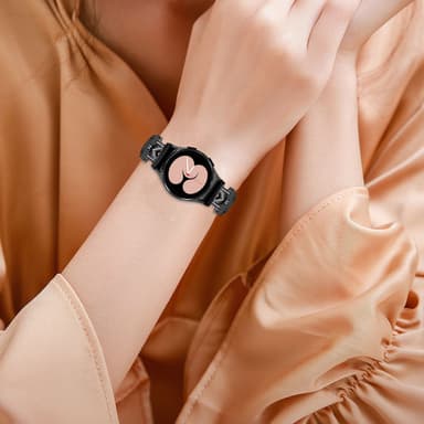 Rhinestone Black M-Type Link Watch Rannekello Samsung Galaxy Watch 4/5/6 -sarjalle Musta