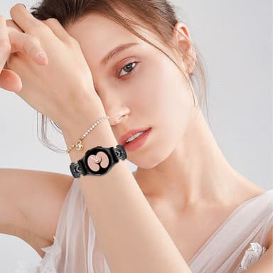 Rhinestone Black M-Type Link Watch Rannekello Samsung Galaxy Watch 4/5/6 -sarjalle Musta
