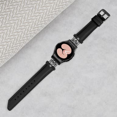 Rhinestone Black M-Type Link Watch Rannekello Samsung Galaxy Watch 4/5/6 -sarjalle Musta