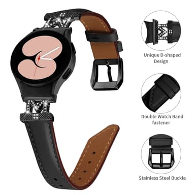 Rhinestone Black M-Type Link Watch Rannekello Samsung Galaxy Watch 4/5/6 -sarjalle Musta