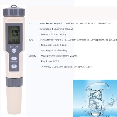 4-in-1 Digitaalinen vesimittari suolapitoisuudelle, TDS:lle, EC:lle, lämpötilalle