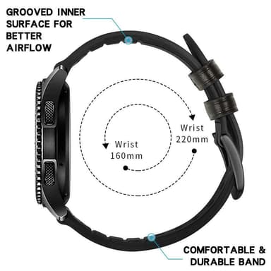 Ranneke Samsung Gear S3 Classic, Frontier, Galaxy Watch 22 mm Nahka musta