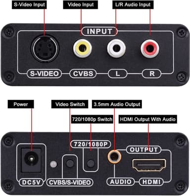AV- ja S-VIDEO-HDMI-muunnin Musta