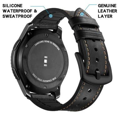 Ranneke Samsung Gear S3 Classic, Frontier, Galaxy Watch 22 mm Nahka musta