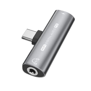 USB-C - 3,5 mm sovitin kuulokkeille, laturilla Harmaa