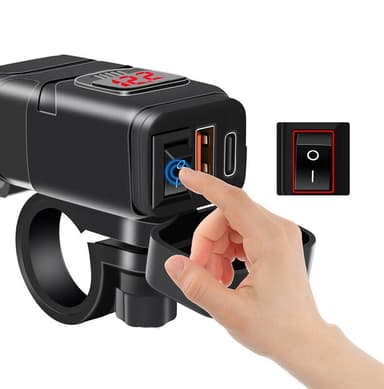 USB-C / USB-pikalaturi autoon ja moottoripyörään Musta