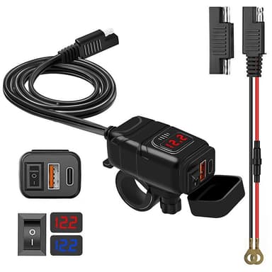 USB-C / USB-pikalaturi autoon ja moottoripyörään Musta