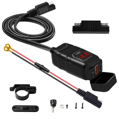 USB-C / USB-pikalaturi autoon ja moottoripyörään Musta