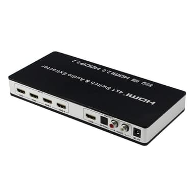 4x1 HDMI-kytkin ja äänenjakaja UHD 4K 3D HDMI 2.0 ARC Toslink + RCA