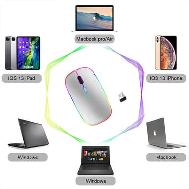 Langaton hiiri RGB-LED-kaksoistilassa Bluetooth/Wi-Fi Hopea
