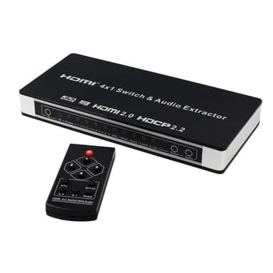 4x1 HDMI-kytkin ja äänenjakaja UHD 4K 3D HDMI 2.0 ARC Toslink + RCA