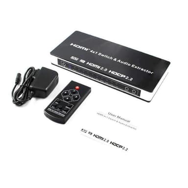 4x1 HDMI-kytkin ja äänenjakaja UHD 4K 3D HDMI 2.0 ARC Toslink + RCA