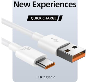 66W 6A supernopea USB-C-latauskaapeli, Yhteensopiva Huawein, Xiaomin kanssa Valkoinen 1 m