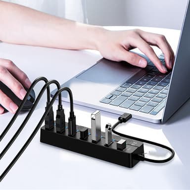 USB 3.0 -keskitin 5 Gbps 7-porttiset yksittäiset päälle/pois-painikkeet