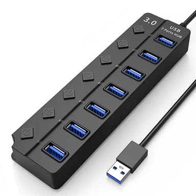 USB 3.0 -keskitin 5 Gbps 7-porttiset yksittäiset päälle/pois-painikkeet