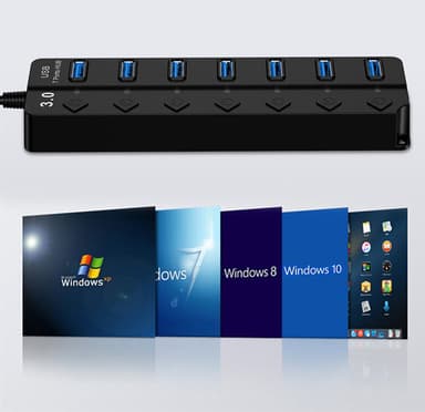 USB 3.0 -keskitin 5 Gbps 7-porttiset yksittäiset päälle/pois-painikkeet