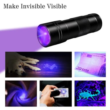 UV-taskulamppu 12 LEDillä 395 nm musta