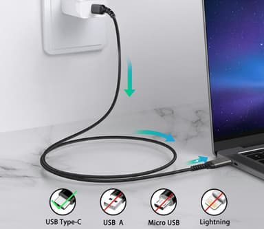USB-C-USB-C-kaapeli 5A/20V PD 100W Musta 2 m