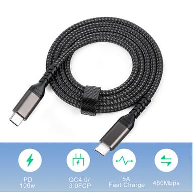 USB-C-USB-C-kaapeli 5A/20V PD 100W Musta 2 m