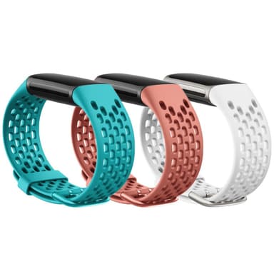 Fitbit Charge 5 ranneke urheilullinen silikoni 3-pakkaus turkoosi / koralli / valkoinen