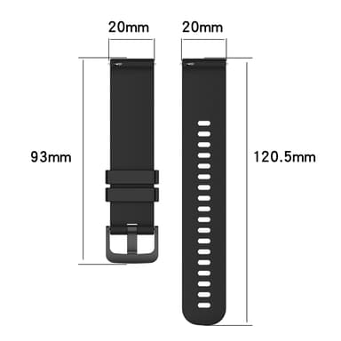 Kellon ranneke 20 mm Omega/Huawei/Samsung Galaxy Watch silikoni Musta