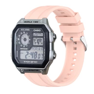 Vaihdettava kelloranneke CASIO W-218H AE-1200/1300:lle Vaaleanpunainen
