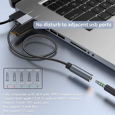 USB - 3,5 mm (naaras) audiosovitin Harmaa