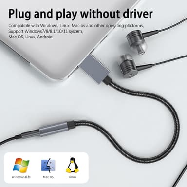 USB - 3,5 mm (naaras) audiosovitin Harmaa
