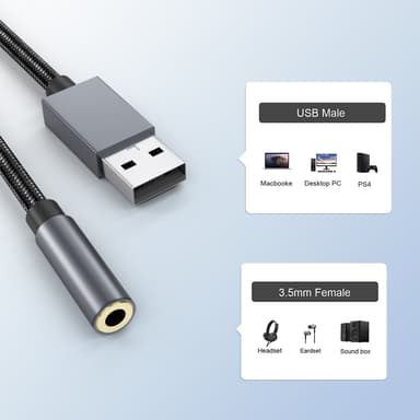 USB - 3,5 mm (naaras) audiosovitin Harmaa