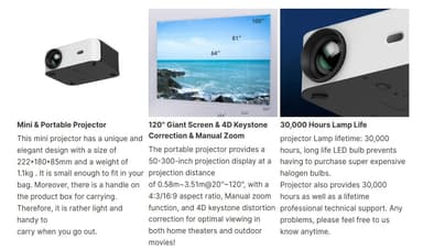 WiFi Bluetooth-miniprojektori D100 Full HD 1080P