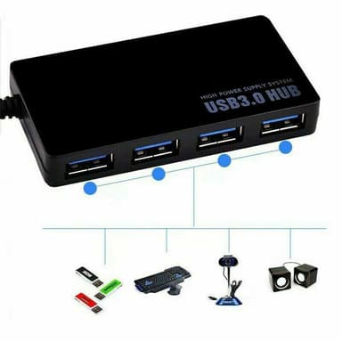 USB 3.0 -keskitin 4 portilla Musta