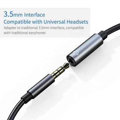 USB-C-sovitin 3,5 mm:n kuulokkeille ja USB-C-laturille Musta
