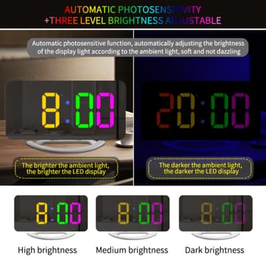 Digitaalinen herätyskello peilipinnalla 3 kirkkausastetta RGB-värejä