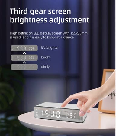 Digitaalinen LED herätyskello langattomalla laturilla/lämpömittarilla hopea