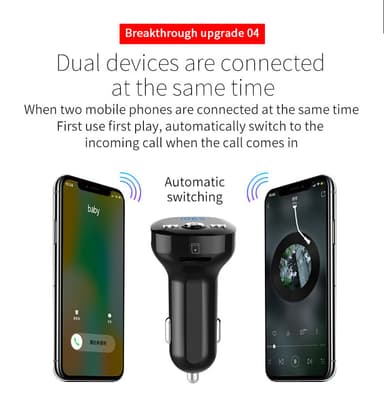 FM-lähetin autoon - Bluetooth-sovitin QC3.0-autolaturilla