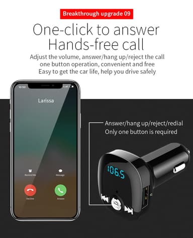 FM-lähetin autoon - Bluetooth-sovitin QC3.0-autolaturilla