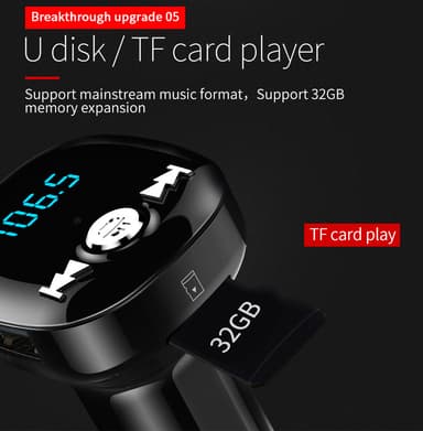 FM-lähetin autoon - Bluetooth-sovitin QC3.0-autolaturilla